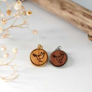 Holz Kette Lasergravur mit politischen Motiven Frieden, Peace, Friedenstaube klein mittel und groß, in Nussholz oder Kirschholz